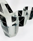 Extremely extremely rare antique Art Deco black enamel decanter satin glass set by Karl Palda