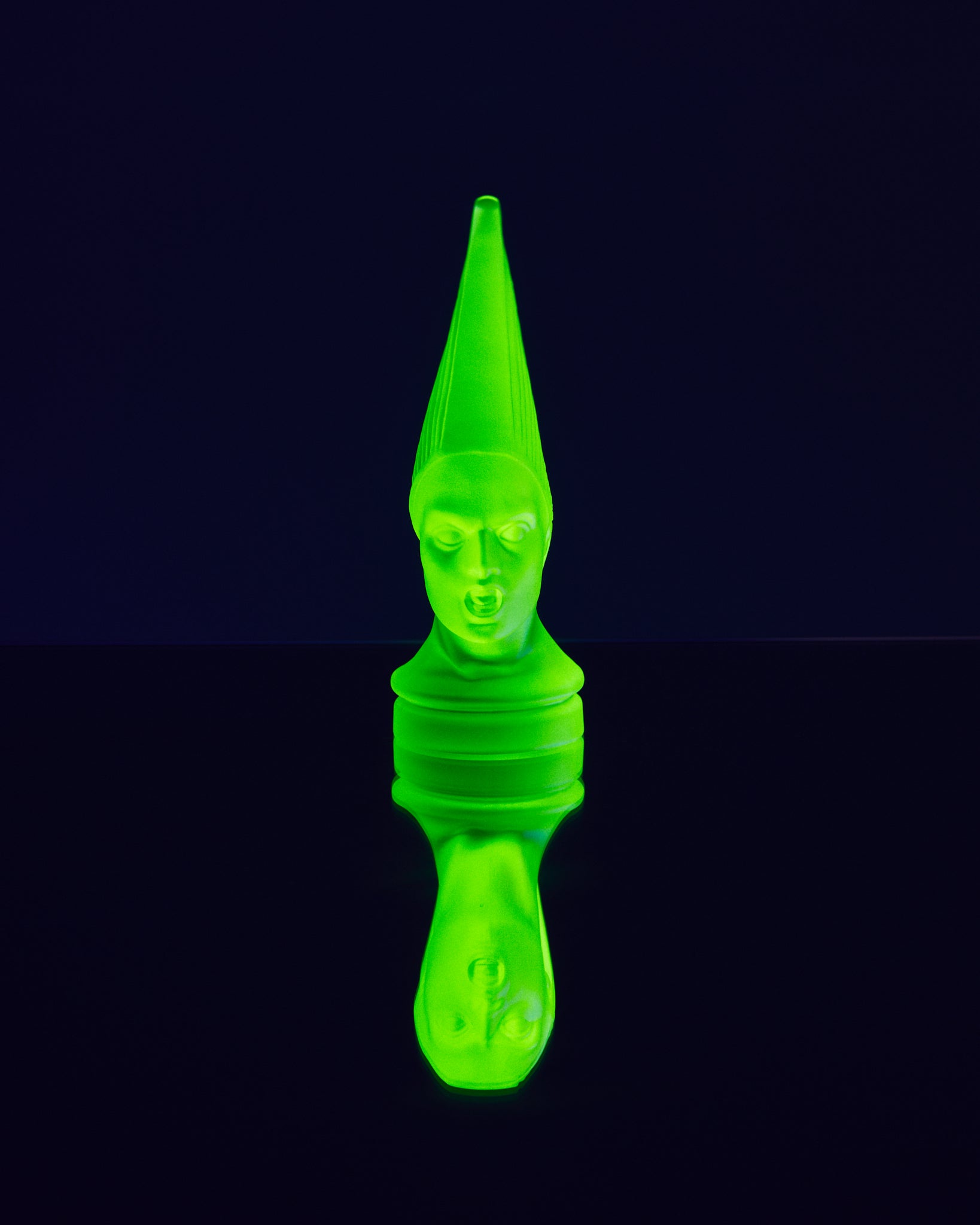Art Deco reproduction of Lalique car mascot Victoire in uranium glass