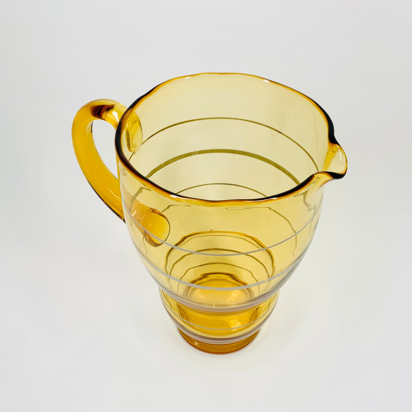 Midcentury gold gilded amber jug/pitcher and matching glasses