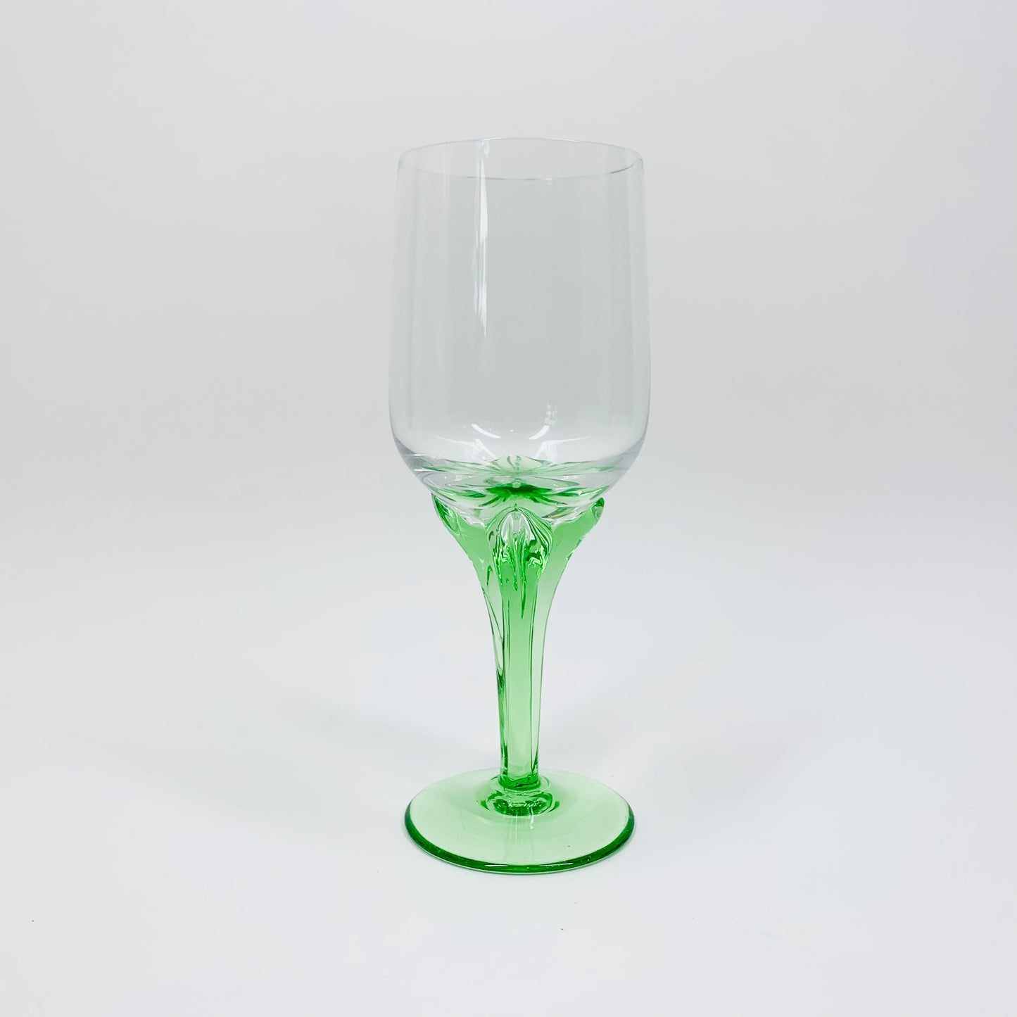 Midcentury twist green stem liqueur glasses