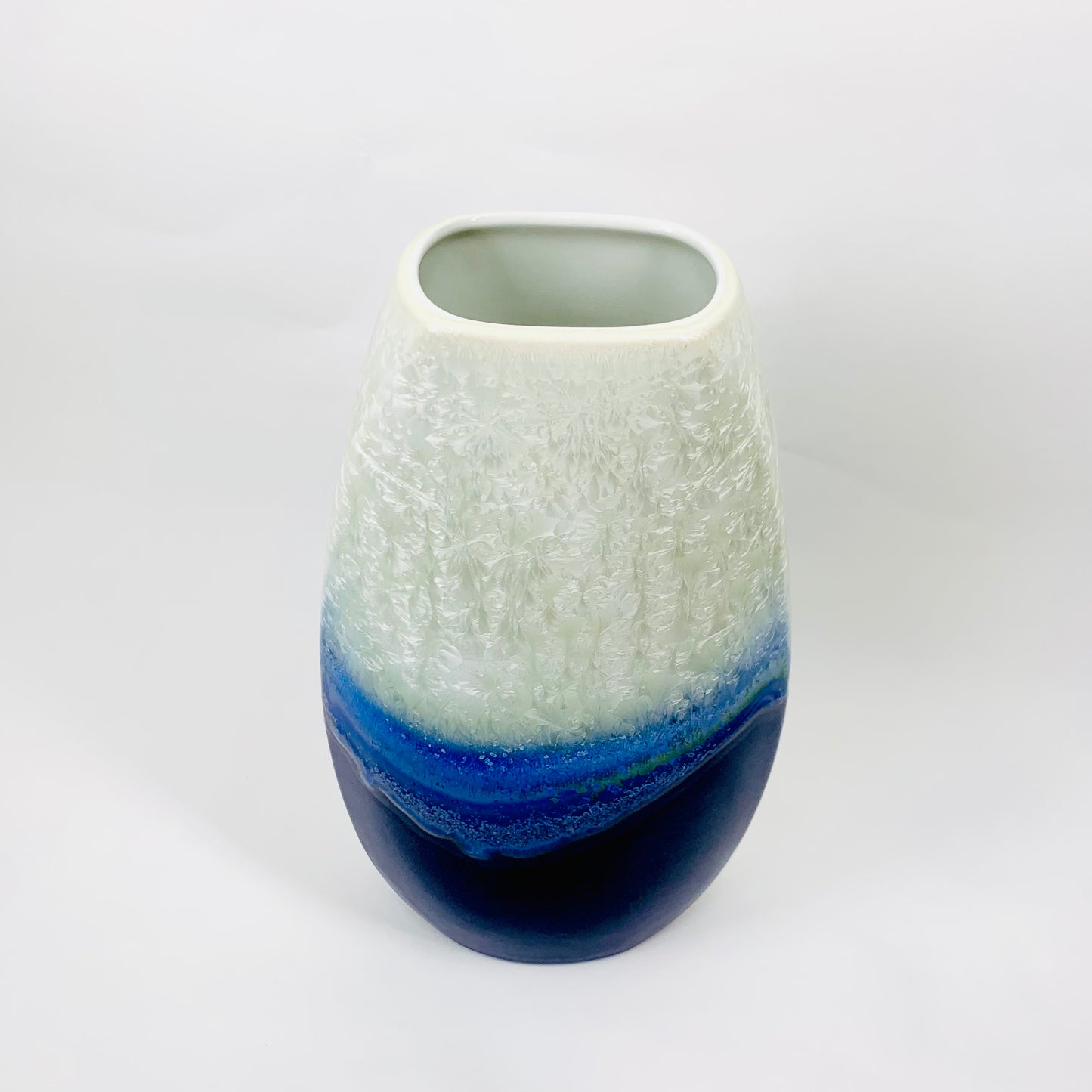 Retro hand made English Julian Teed cobalt blue gradient crystalline pottery vase