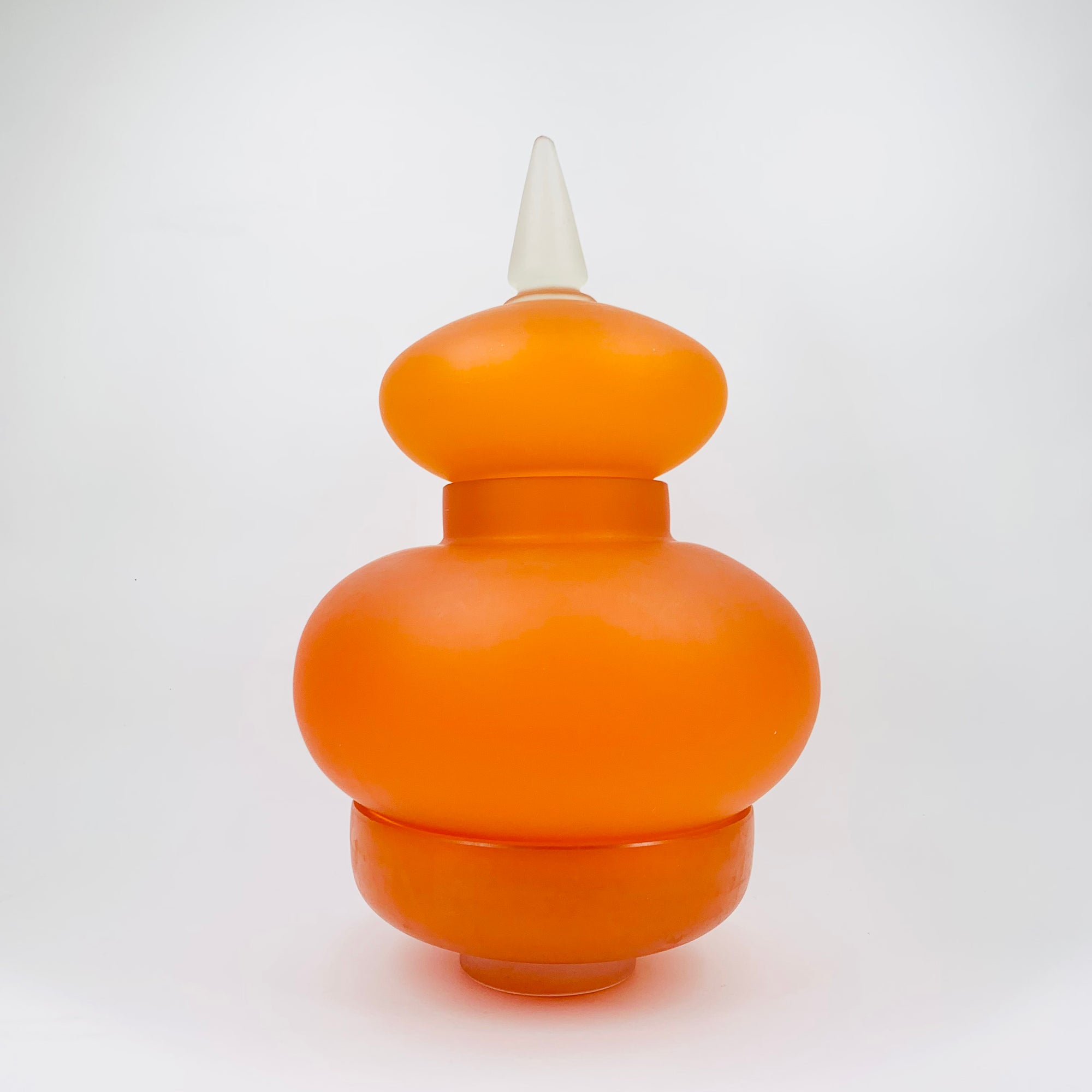 Extremely rare Midcentury Italian orange satin glass canister with minaret lid