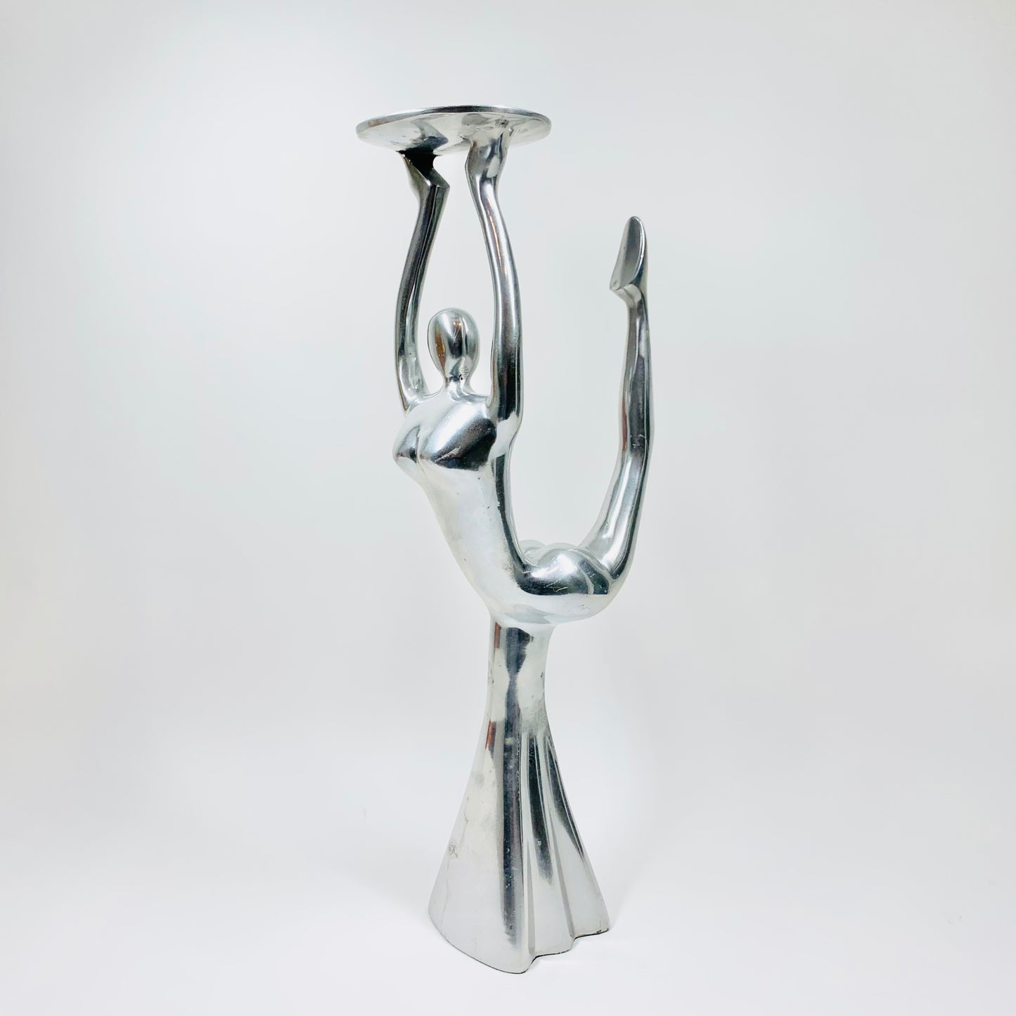Rare 1980s post-modern chrome steel dancing nude sculpture/candle holder
