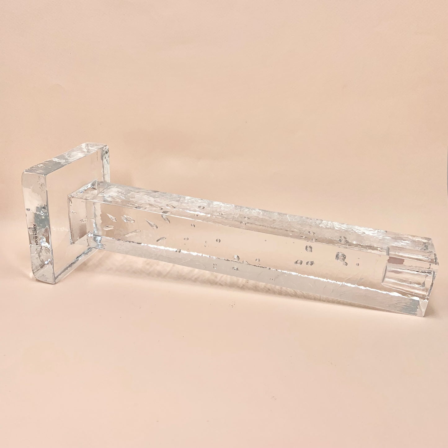 Extremely rare vintage Kosta Boda hand blown clear glass candle holder with controlled bubbles