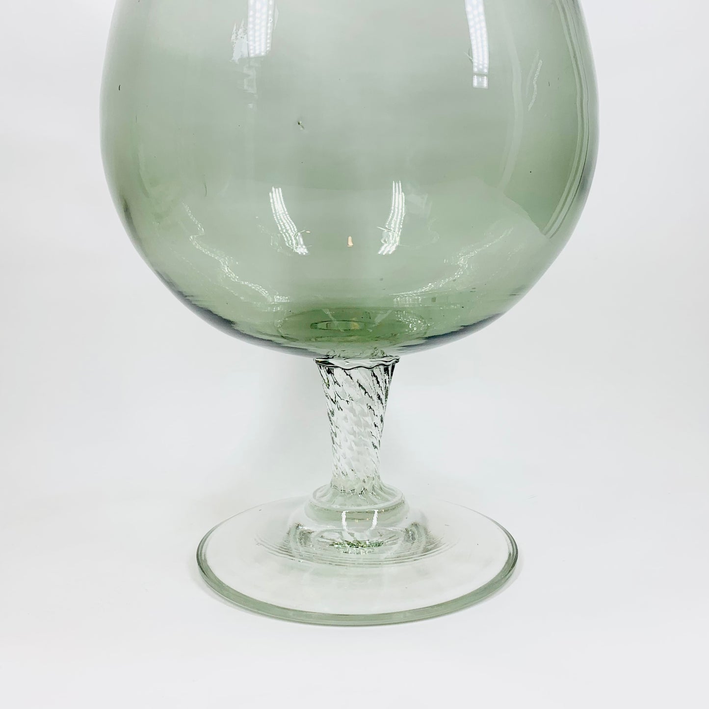Huge Midcentury Italian grey glass brandy balloon vase with clear stem