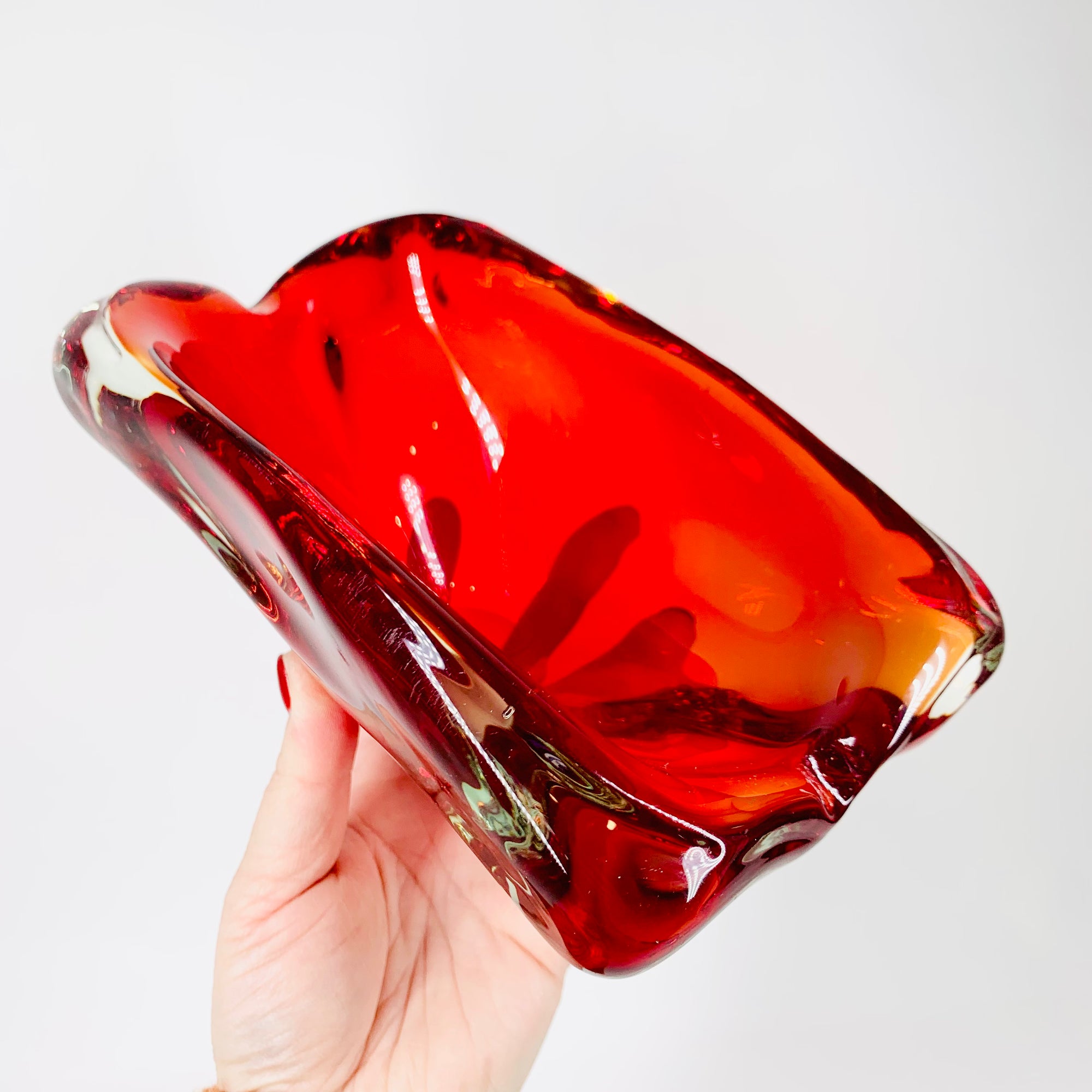 MCM large Murano red rectangle sommerso glass ashtray