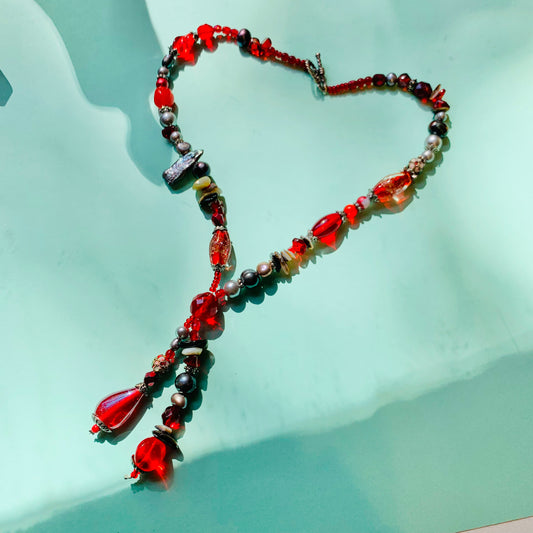 1970s multicolour Murano glass & cloisonné beads tassel necklace