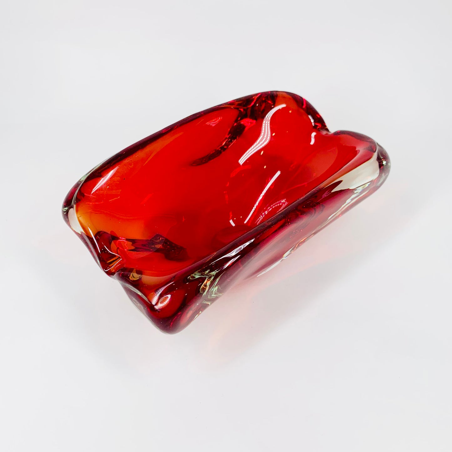 MCM large Murano red rectangle sommerso glass ashtray