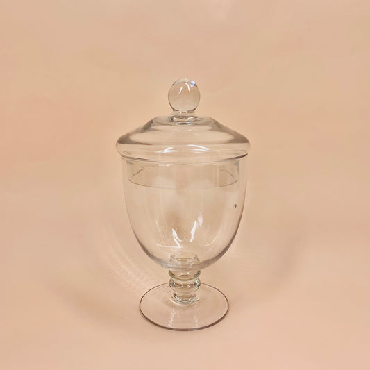 Midcentury clear glass footed canister/candy jar