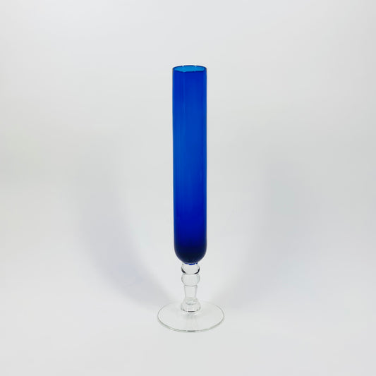 Midcentury Japanese cobalt blue glass footed tube vase