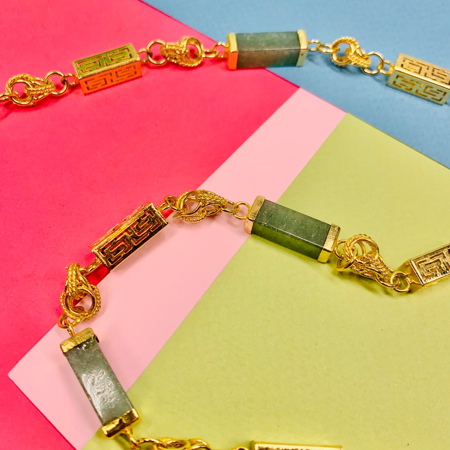 Art Deco Chinese gold plated and jade links necklace