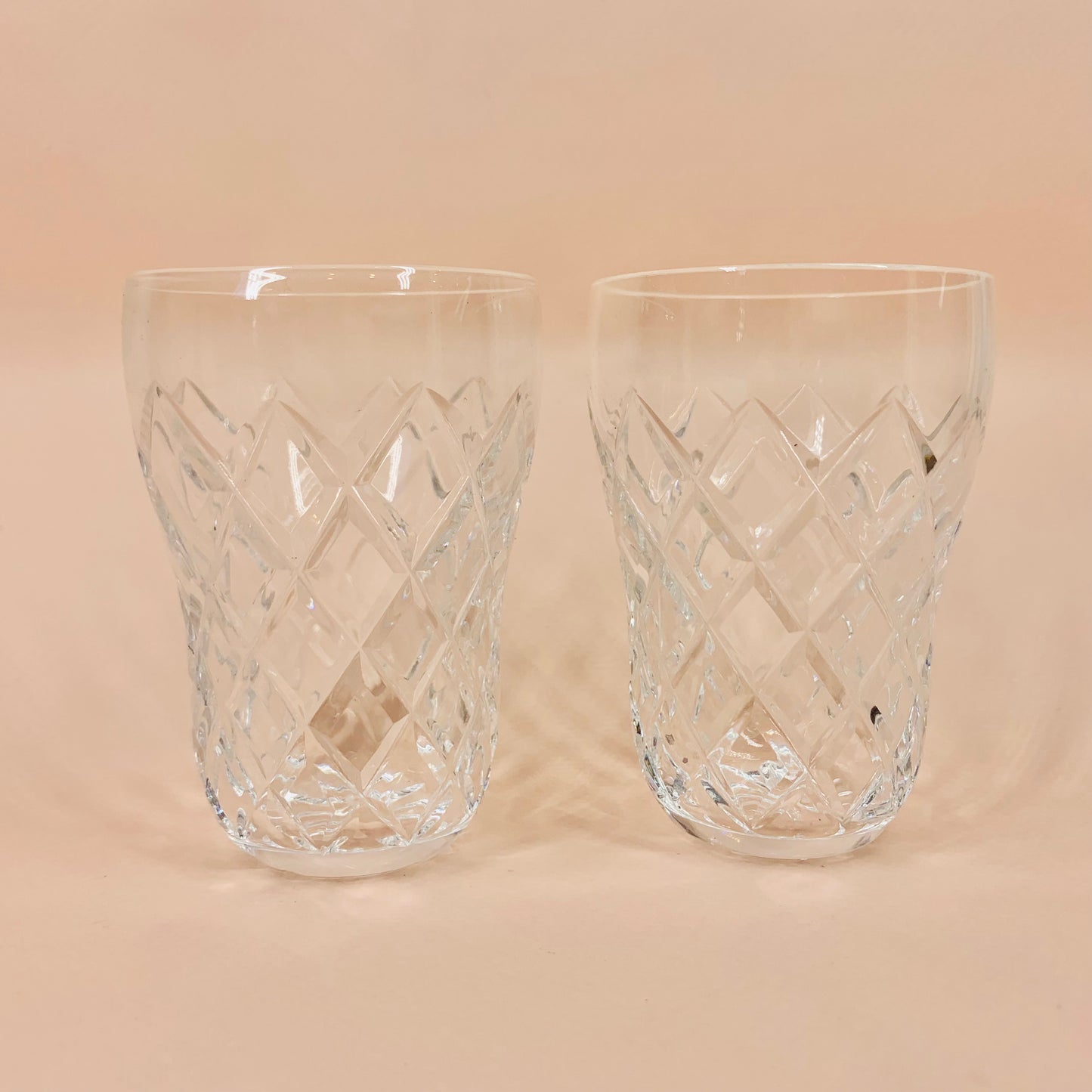 Antique Bohemian cut crystal short water tumblers with narrow base