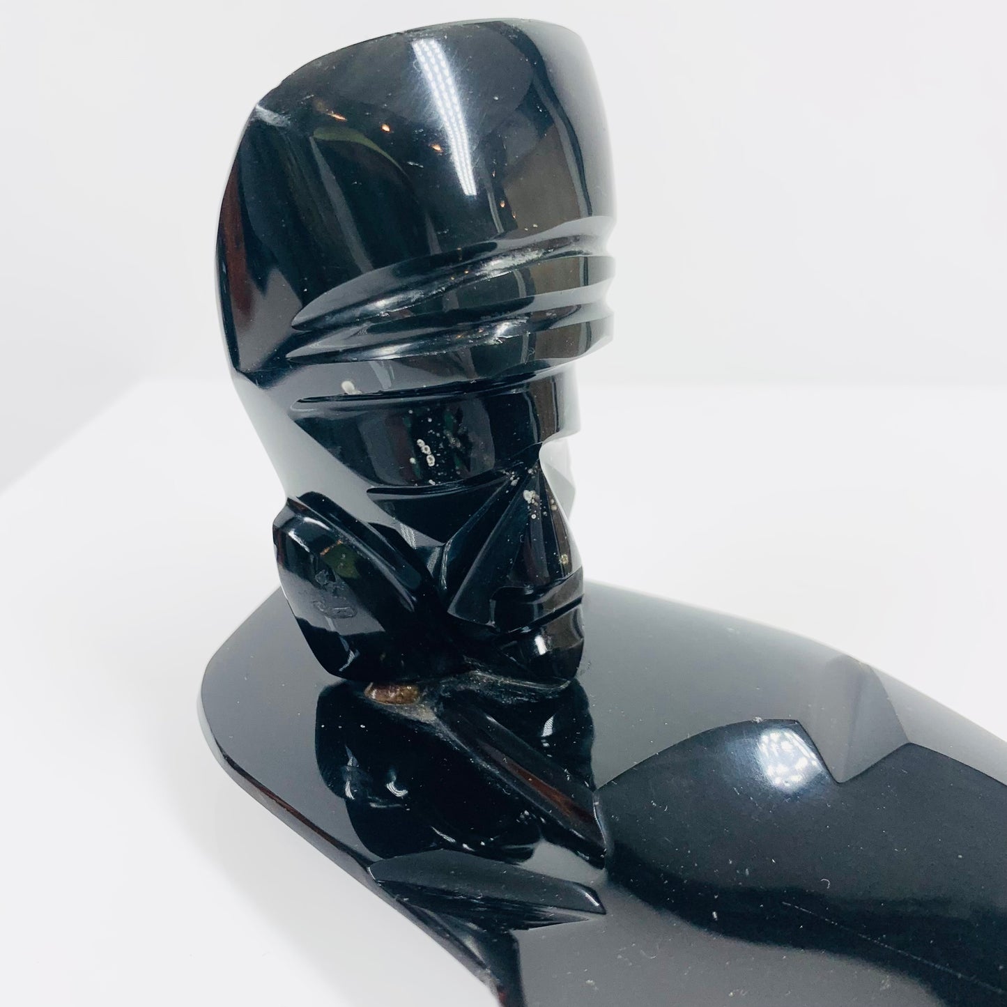 Rare Midcentury hand carved black onyx ashtray with African motif
