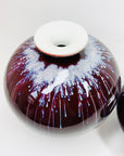 Vintage Chinese maroon bleed flambé pottery squat vase