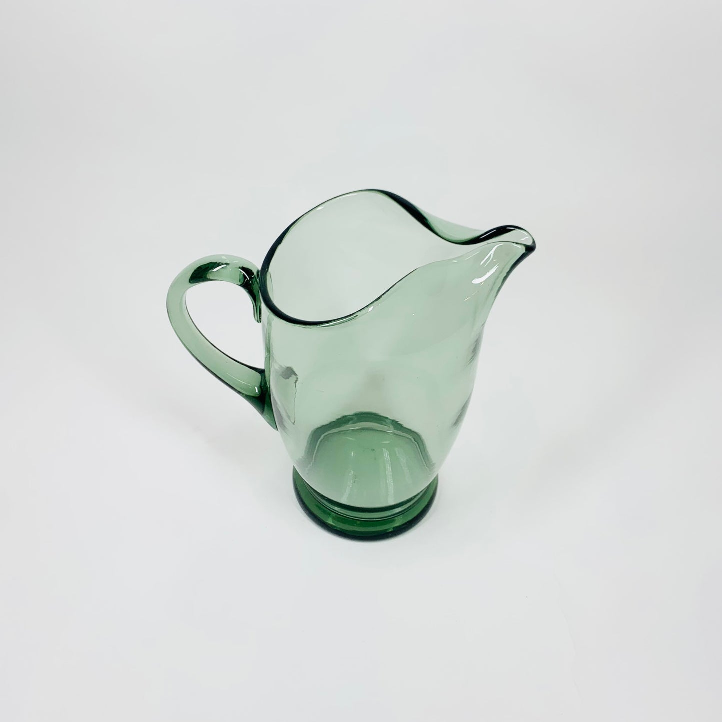 Midcentury greyish green mini glass jug with matching shot glasses