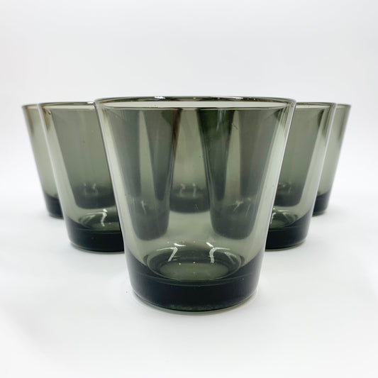 Rare hand made MCM thick grey glass water tumblers