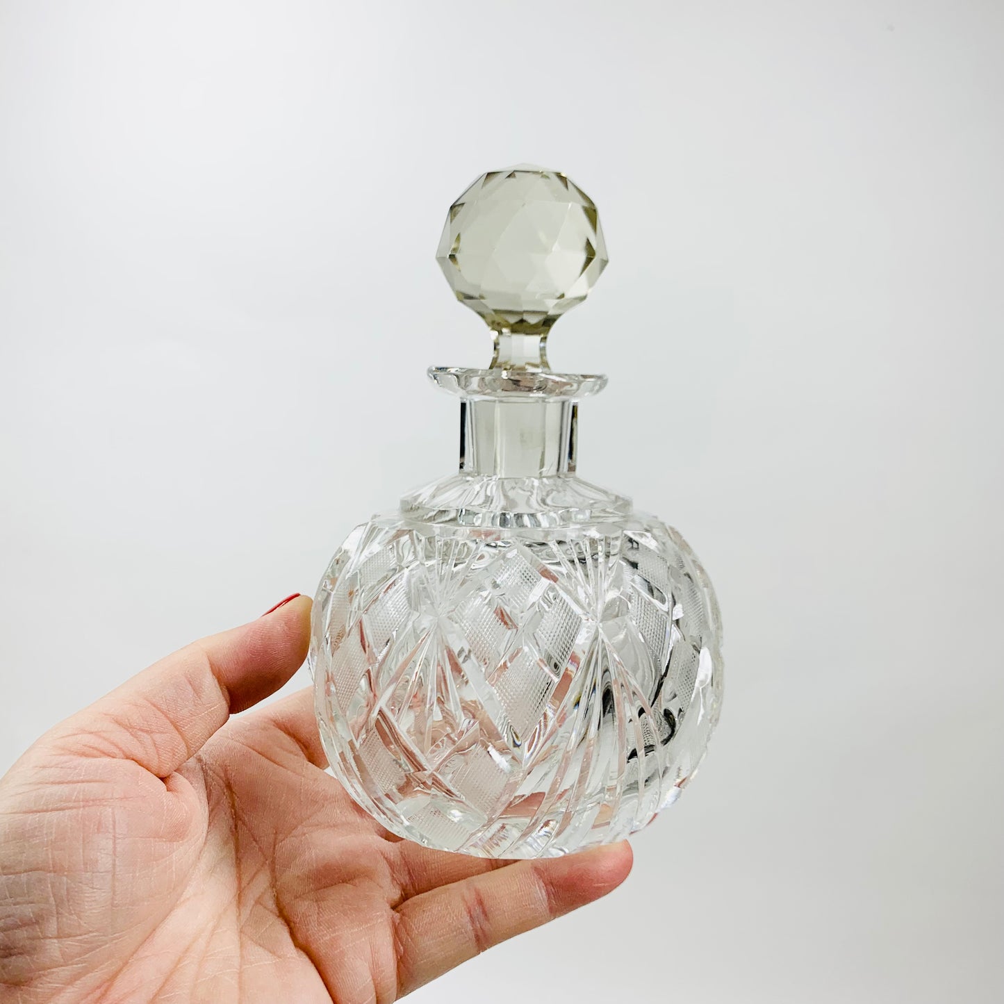 Antique hand etched cut crystal perfume bottle