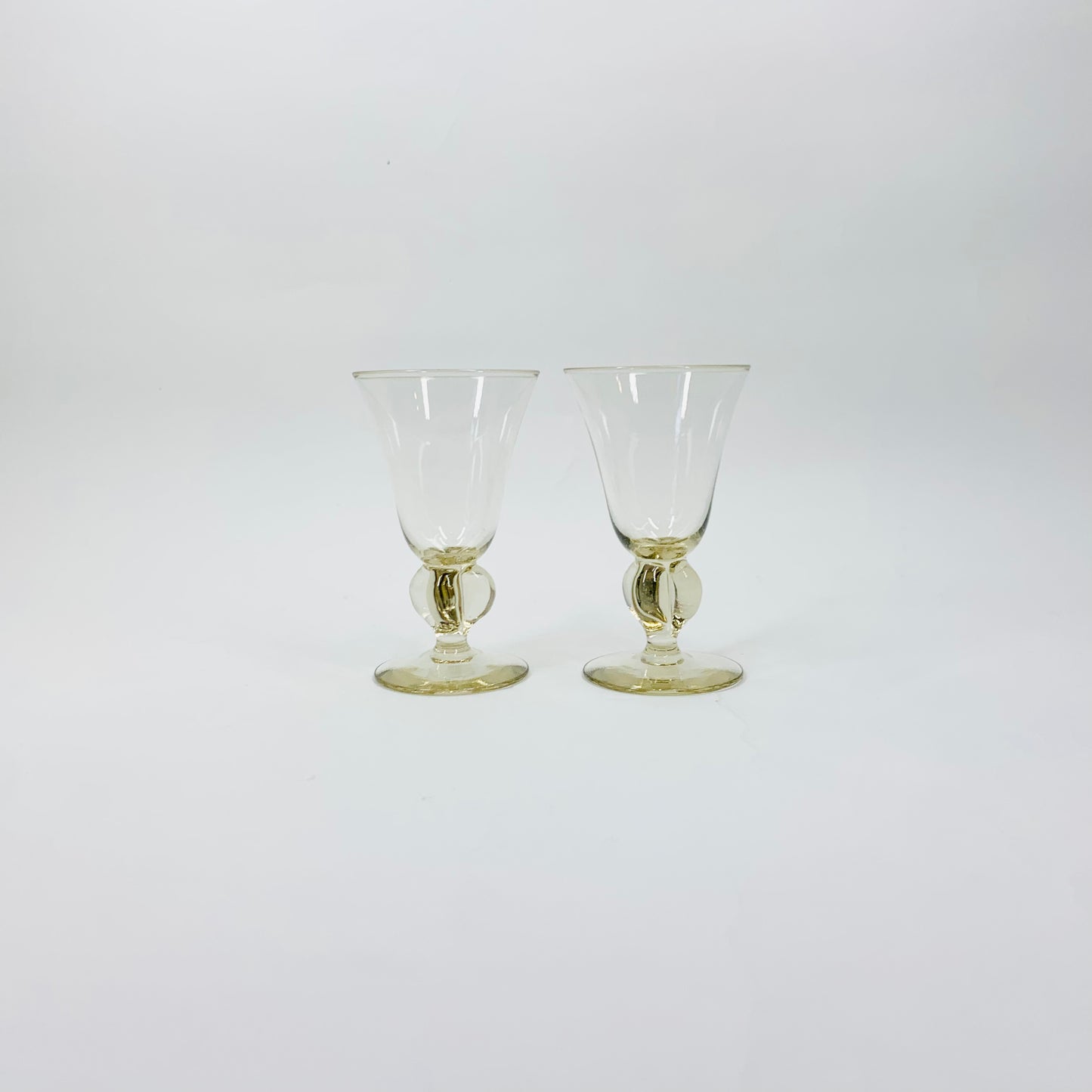 Rare Midcentury Swedish hand made citrine liqueur glasses with short stem