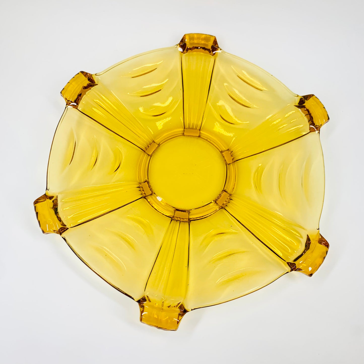 Art Deco pressed amber glass serving plate