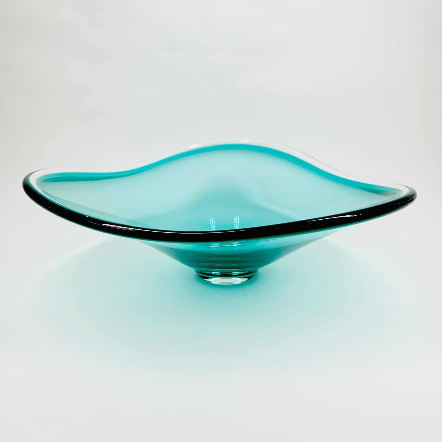Extremely rare large MCM cased turquoise ombré glass Coquille bowl by Paul Kedelv