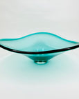 Extremely rare large MCM cased turquoise ombré glass Coquille bowl by Paul Kedelv