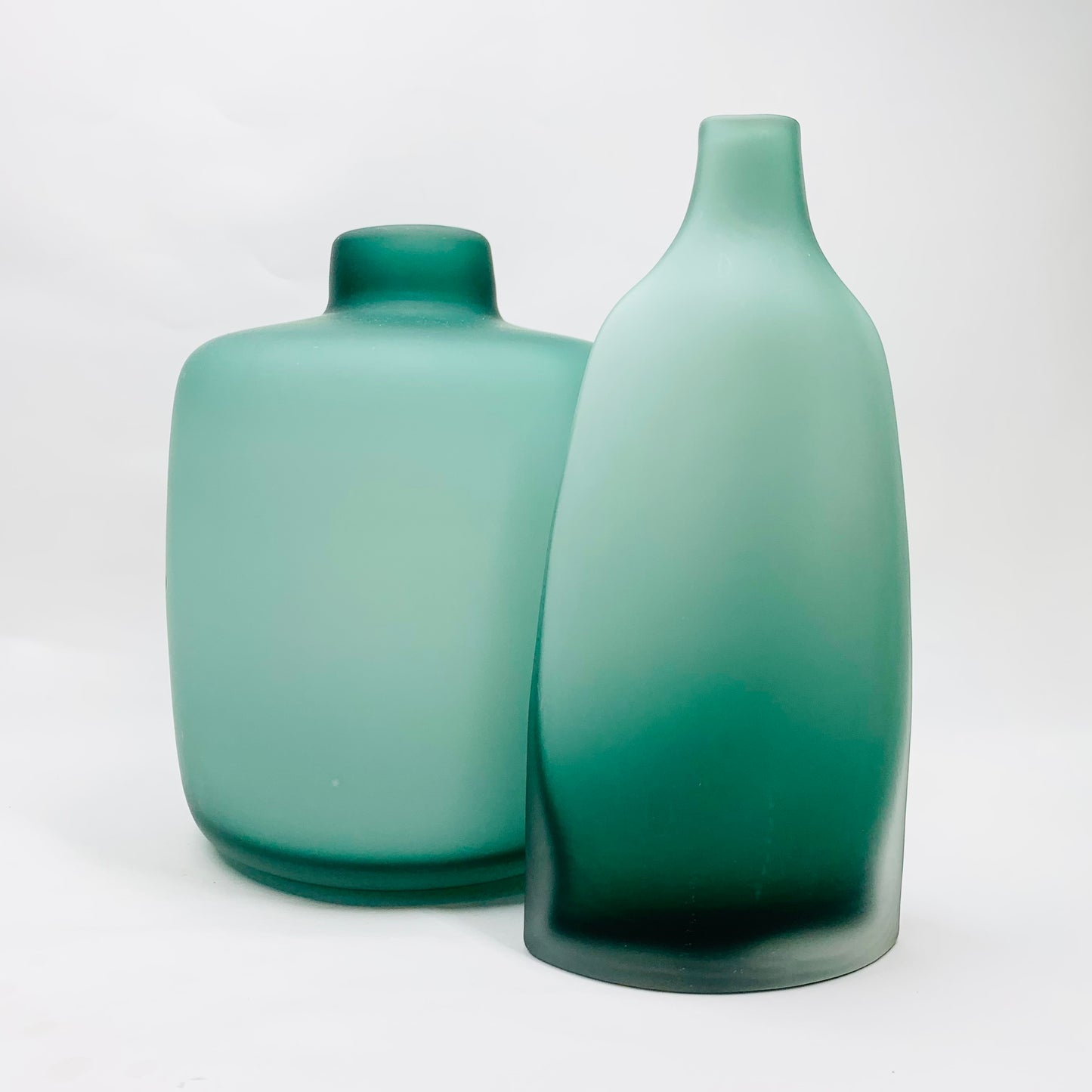Vintage large sage green cased white satin glass vase