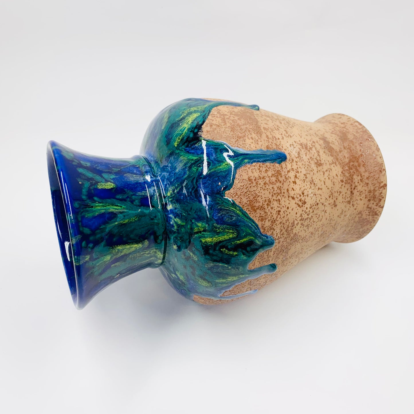 1970s Australian studio rust pottery tie dye hand glazed vase