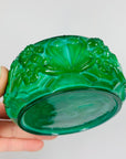Extremely rare antique Art Deco hand carved Bohemian malachite lidded box in sunflower pattern