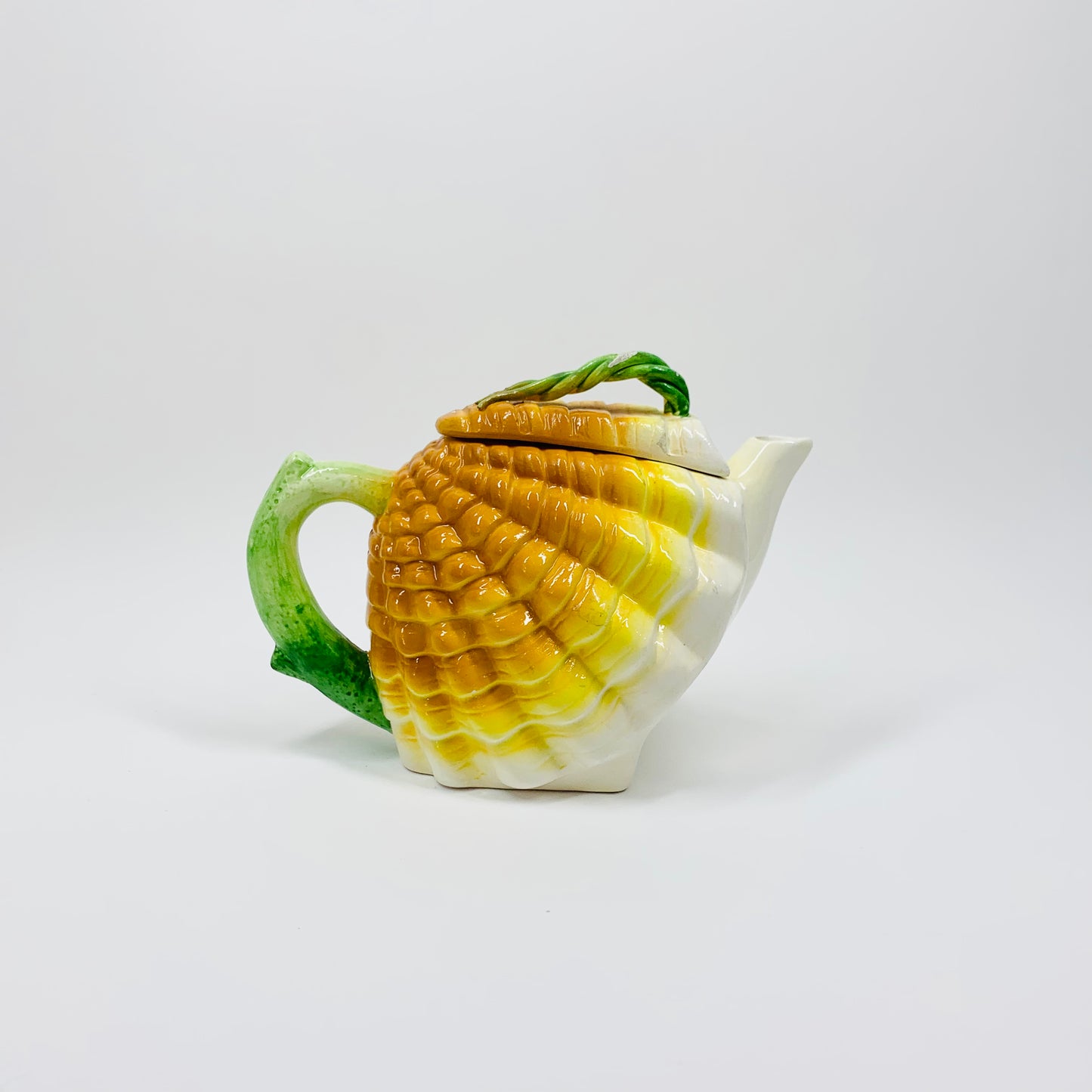 Extremely rare Midcentury orange & green porcelain shell teapot