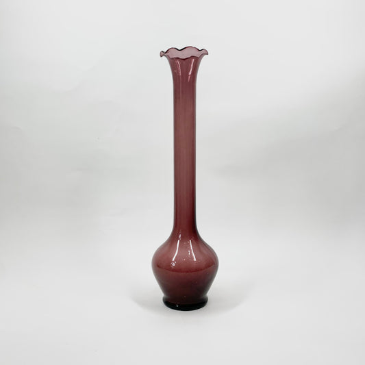 MCM amethyst glass bottle vase with ruffle rim