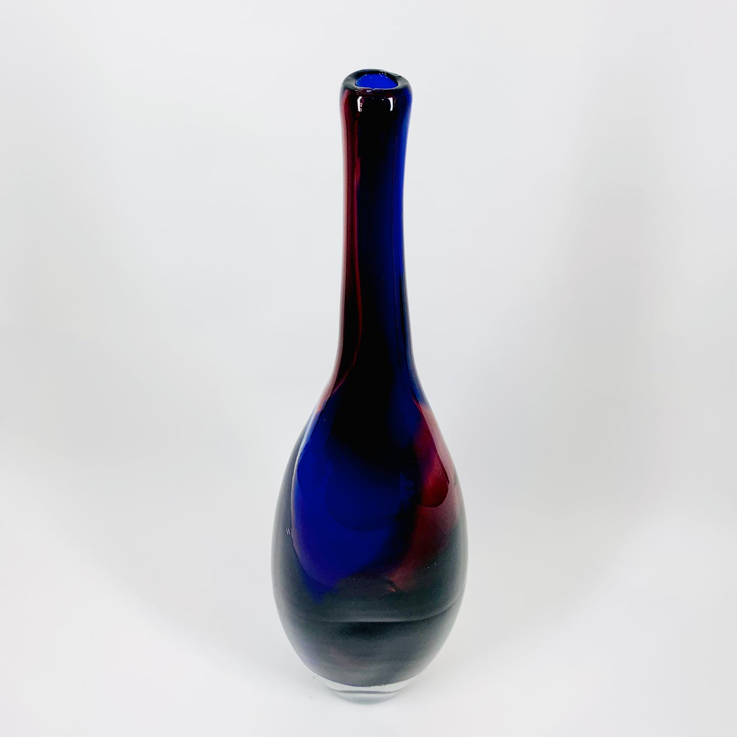 Retro Czech hand made cobalt blue purple sommerso glass bottle vase