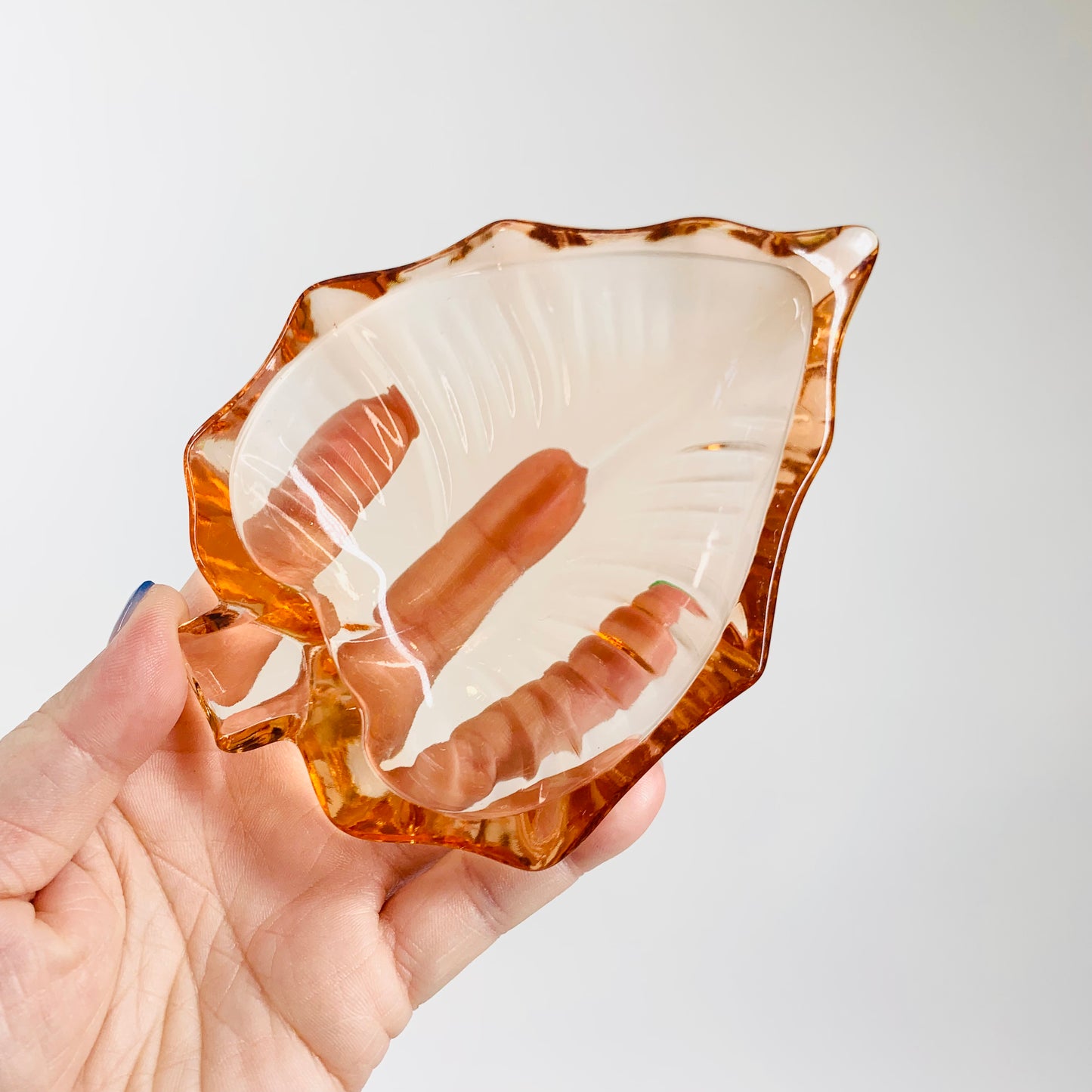 Midcentury harlequin pressed glass leaf shape side plate