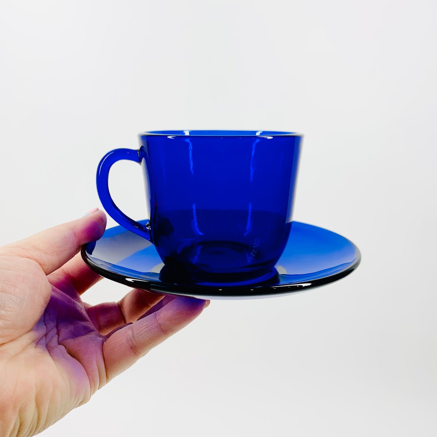 Rare Midcentury Bormioli blue glass tea/coffee cup and matching saucer
