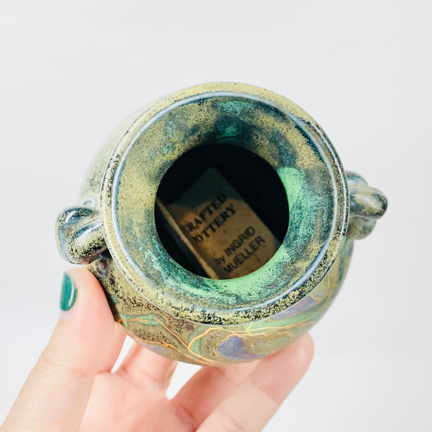 Vintage hand painted Australian pottery squat vase